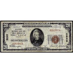 1929 $20 NB of Fort Wayne, IN CH# 3285 National Currency Note