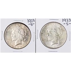 Lot of (2) 1923-S $1 Peace Silver Dollar Coins