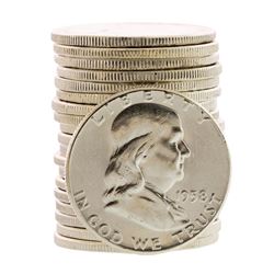 Roll of (20) Brilliant Uncirculated 1958 Franklin Half Dollar Coins