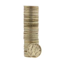 Roll of (50) 1945-S Micro S Mercury Dime Coins