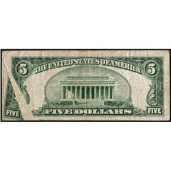 1953 $5 Silver Certificate Note Gutter Fold ERROR