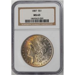1887 $1 Morgan Silver Dollar Coin NGC MS63 Amazing Toning