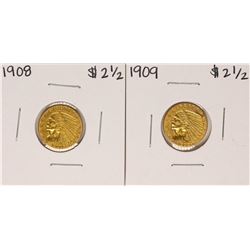 Lot of 1908-1909 $2 1/2 Indian Head Quarter Eagle Gold Coins