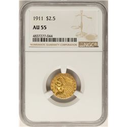 1911 $2 1/2 Indian Head Quarter Eagle Gold Coin AU55