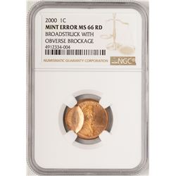2000 Lincoln Cent Coin Broadstruck w/ Obverse Brockage NGC Mint ERROR MS66RD