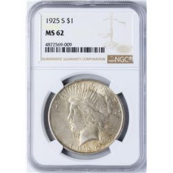 1925-S $1 Peace Silver Dollar Coin NGC MS62