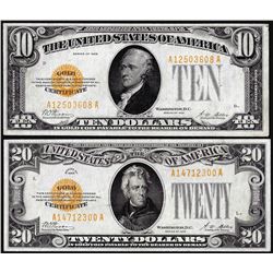 Lot of 1928 $10 & $20 Gold Certificate Notes