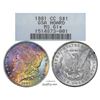 Image 1 : 1881-CC $1 Morgan Silver Dollar Coin GSA Hoard NGC MS61 Star Amazing Toning