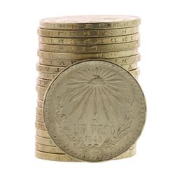 Roll of (20) Brilliant Uncirculated 1945 Mexico Un Peso Silver Coins