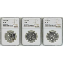 Lot of (3) 1960 Proof Franklin Half Dollar Coins NGC PF66