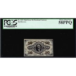 March 3, 1863 Third Issue 3 Cents Fractional Currency Note Fr.1251 PCGS Choice About New 58PPQ