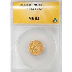 1914 $2 1/2 Indian Head Quarter Eagle Gold Coin ANACS MS61