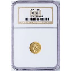 1855 Type 2 $1 Indian Princess Head Gold Dollar Coin NGC AU55