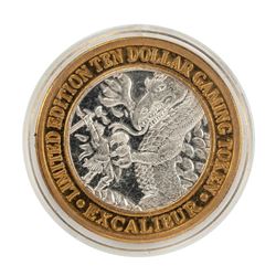 .999 Silver Excalibur Las Vegas Nevada $10 Casino Limited Edition Gaming Token