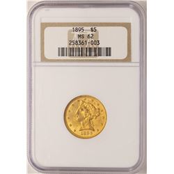 1895 $5 Liberty Head Half Eagle Gold Coin NGC MS62