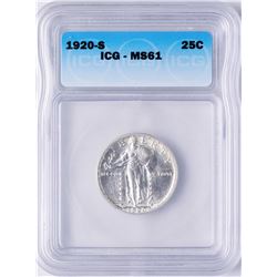 1920-S Standing Liberty Quarter Coin ICG MS61