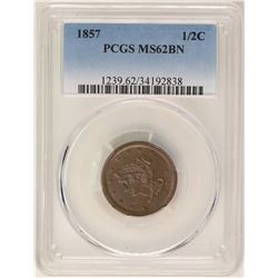 1857 Braided Hair Half Cent Coin PCGS MS62BN