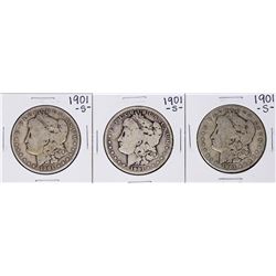 Lot of (3) 1901-S $1 Morgan Silver Dollar Coins