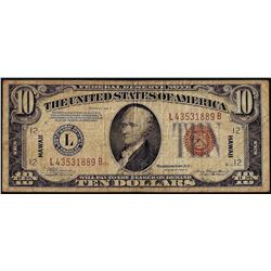 1934A $10 Hawaii WWII Emergency Issue Silver Certificate Note