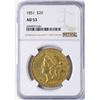 Image 1 : 1851 $20 Liberty Head Double Eagle Gold Coin NGC AU53
