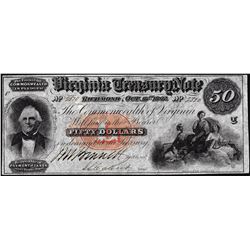1862 $50 Virginia Treasury Note Richmond Obsolete Note