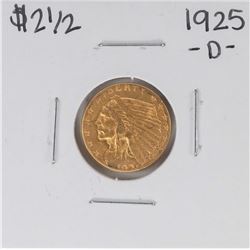 1925-D $2 1/2 Indian Head Quarter Eagle Gold Coin
