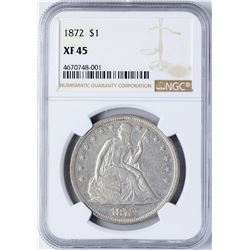 1872 $1 Seated Liberty Silver Dollar Coin NGC XF45