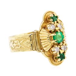 14KT Yellow Gold 0.70 ctw Emerald and Diamond Ring