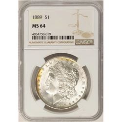 1889 $1 Morgan Silver Dollar Coin NGC MS64