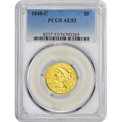 1848-C $5 Liberty Head Half Eagle Gold Coin PCGS AU53