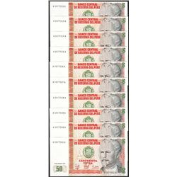 Lot of (10) 1987 Peru Cincuenta Intis Uncirculated Bank Notes