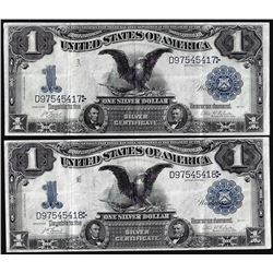 Lot of (2) Consecutive 1899 $1 Black Eagle Silver Certificate Notes