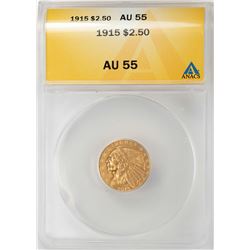 1915 $2 1/2 Indian Head Quarter Eagle Gold Coin ANACS AU55