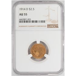 1914-D $2 1/2 Indian Head Quarter Eagle Gold Coin NGC AU55