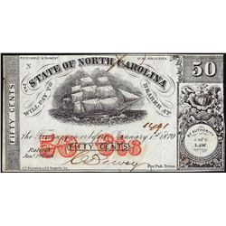 1870 Fifty Cents State of North Carolina Obsolete Note