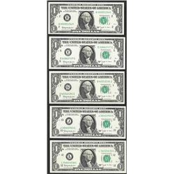 District Set of 1963B $1 Federal Reserve BARR Uncirculated Notes
