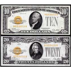 Lot of 1928 $10 & $20 Gold Certificate Notes