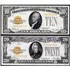 Image 1 : Lot of 1928 $10 & $20 Gold Certificate Notes