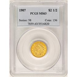 1907 $2 1/2 Liberty Head Quarter Eagle Gold Coin PCGS MS63