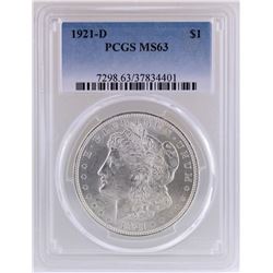 1921-D $1 Morgan Silver Dollar Coin PCGS MS63
