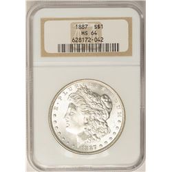 1887 $1 Morgan Silver Dollar Coin NGC MS64