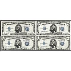 Lot of (4) 1934A $5 Silver Certificate Notes