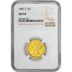 1841-C $5 Liberty Head Half Eagle Gold Coin NGC AU53