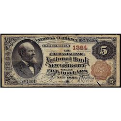 1882BB $5 American Exchange Bank New York, NY CH# 1394 National Currency Note