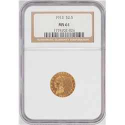 1913 $2 1/2 Indian Head Quarter Eagle Gold Coin NGC MS61