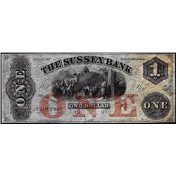 1800's $1 The Sussex Bank New Jersey Obsolete Note