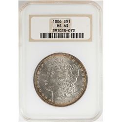 1886 $1 Morgan Silver Dollar Coin NGC MS63 Nice Toning Old Fatty Holder