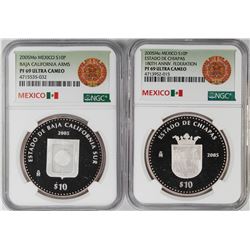 Lot of (2) 2005Mo Mexico Proof 10 Pesos Silver Coins NGC PF69 Ultra Cameo