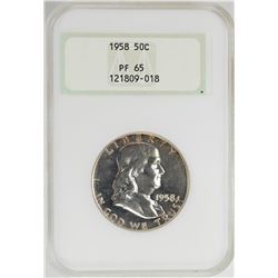 1958 Proof Franklin Half Dollar Coin NGC PF65