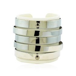 Multi Bangle Design Cuff Bracelet - Metal and Leather